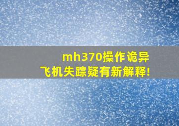 mh370操作诡异 飞机失踪疑有新解释!